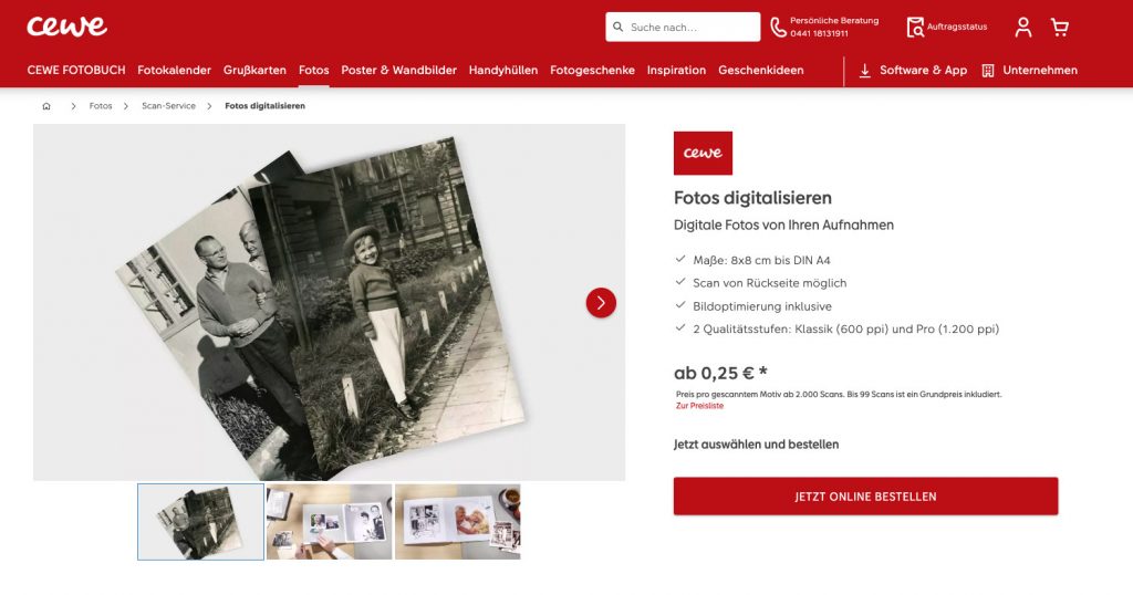 Online-Dienstleister wie etwa Cewe bieten einen Digitalisierungsservice speziell für Fotos an.